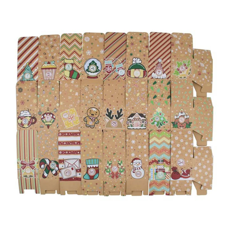 24PCS Christmas Advent Calendar Candy Box Santa Countdown Kraft Paper Gift Box 24 Digits Christmas Gift Packaging Paper Box