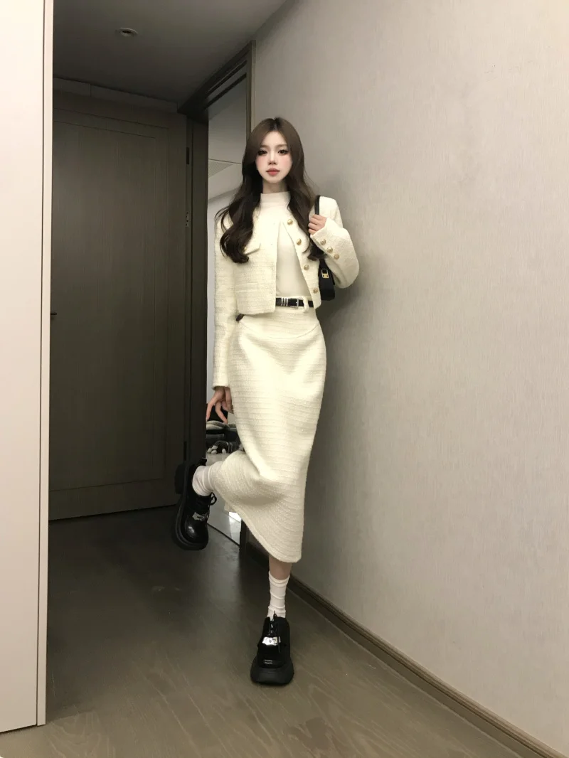 

Real Shot Heiress Apricot Chic Style Suit Fashionable Short Jacket and Flattering Skirt for Women Female Office Lady Hot Sale