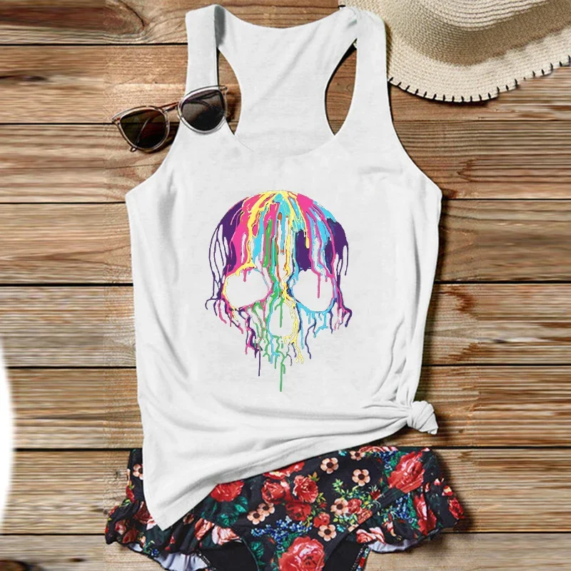 

Rainbows Skulls Women Tops Spooky Shirt Skulls Cute Tops Goth Skeleton Clothing Trendy Shirt for Women Vintage Tank Tops L