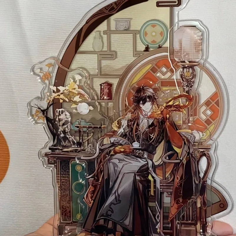 Zhongli Men Acrylic Stand Model Women Genshin Impact Desktop Decoration Anime Game Fashion Collection Plate Kids Cosplay Gift