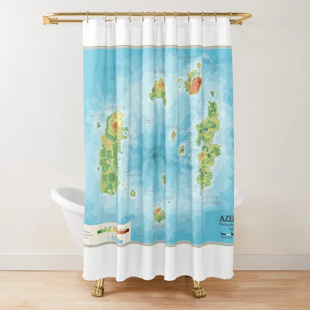 Cortina de ducha detallada con mapa de Azeroth en el baño para el baño, duchas modernas de tela para cortina
