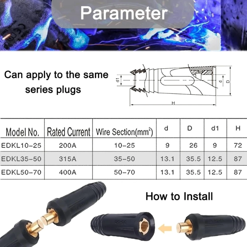 2Pack Welding Cable Joint Quick Connector DINSE-Style DKJ35-50 DKL35-50 For AWG Wires Quick Fitting Plug Socket