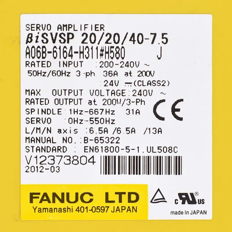 

Fanuc Servo Amplifer A06B-6164-H311#H580 Fanuc Servo Drive Japan Origin