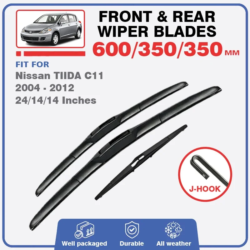 For Nissan TIIDA C11 2004 - 2012 Latio Versa Front Rear Windscreen Wiper Blades Windshield Window Washer U Hook Arm Accessories