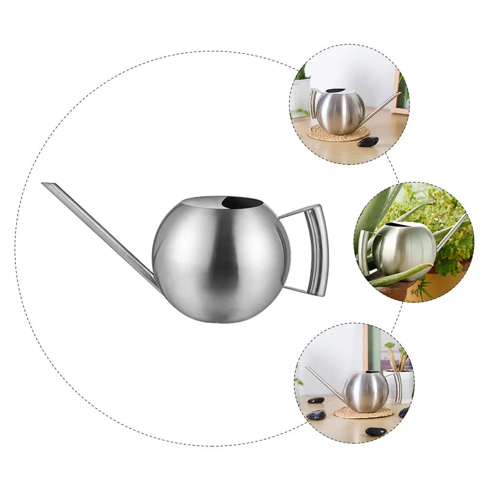 

1pc 1L Long Spout Watering Can Stainless Steel Ergonomic Handle For Indoor Outdoor Plants Gardening Supplies Kettle