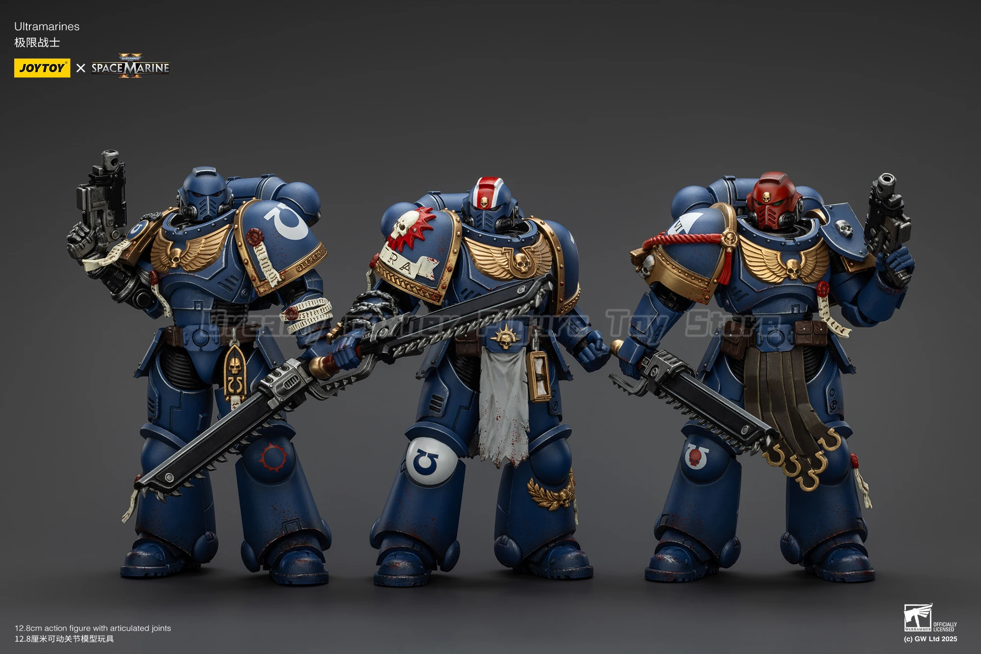 【Auf Lager】JOYTOY Warhammer 40K Ultramarines Titus Sergeant Gadriel Brother Chairon 3PCS Collectors Edition 1/18 Actionfiguren