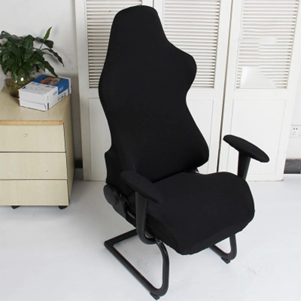 Polyester Gaming Chair Cover Thickened Fabric Embossed Texture Gaming Chair Slipcover Stretch Fit Black Computer Chair Cover