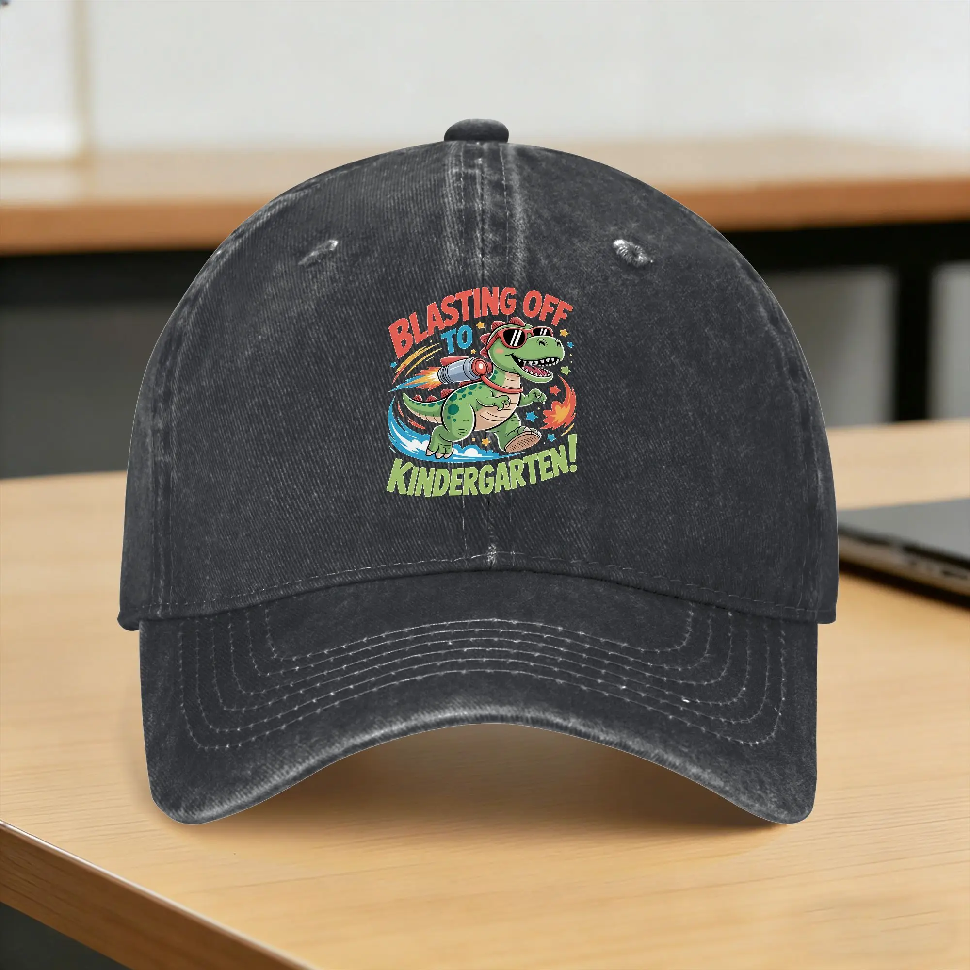 Dino Blasting Off Jetpack  Baseball Cap Casual Distressed Denim Dinosaur  Meme Headwear for Men Women Outdoor Gift Hats Cap