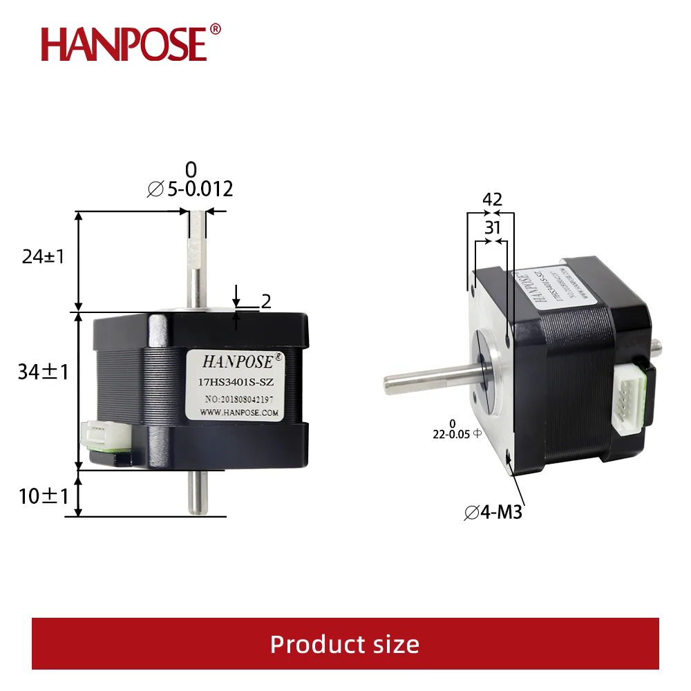 NEMA17 Dual Axis Stepper Motor 28N.cm 1.3A 2 Phase 4 Leads 17HS3401S-SZ 1.8 Degree CNC Engraving Machine 3D Printer Accessories