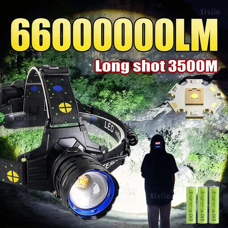 660000000LM High Power LED Headlamp USB Rechargeable Headlight Long Range 3500M Head Flashlight Fishing Hunting Work Head Torch