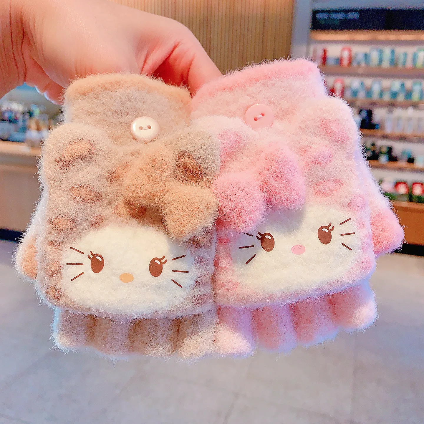 

For Kt Gloves Cute Half-Finger Mittens for Boys and Girls Warm Winter School Mittens with Knitted Flip-Up Cuffs Christmas Gift