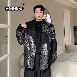 Blazer Men Sequins Design Japan Korean Streetwear Vintage Fashion Suit Jacket Blazer Men's Stage Clothing Male Coats Blazers