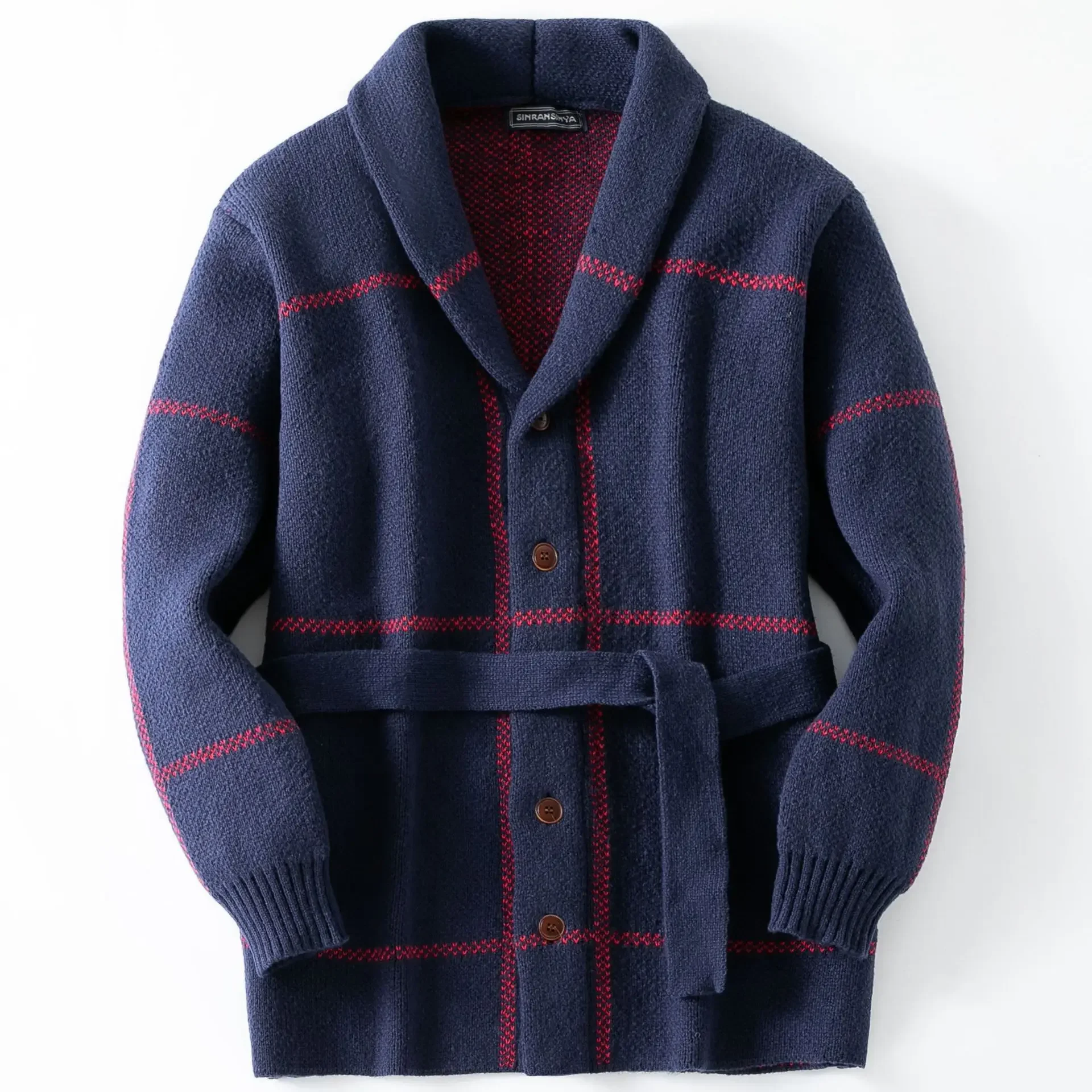 

Luxury Vintage Plaid Knitted Cardigan Single Breasted Sweaters Long Sleeve Jacket Autumn Coat Business Outerwear High Quality