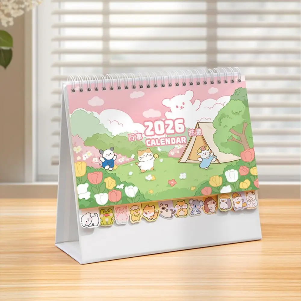 Cartoon Animals 2026 Desk Calendar Coil Binding One Month to View Monthly Calendar Memo Notes Tabletop Schedule Study Planning