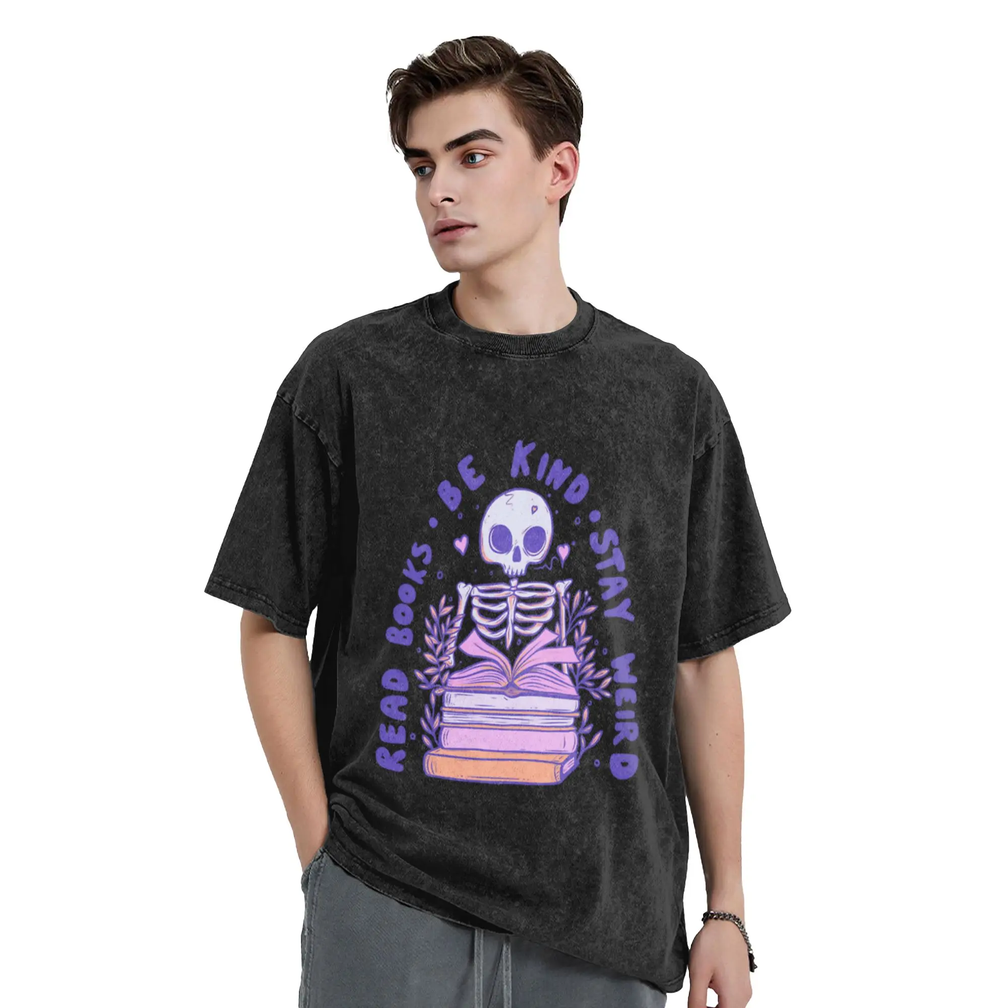 Read books be kind stay weird  Unique Stylish A Washed T Shirt Men's Women's Oversized Cotton Tees Tops
