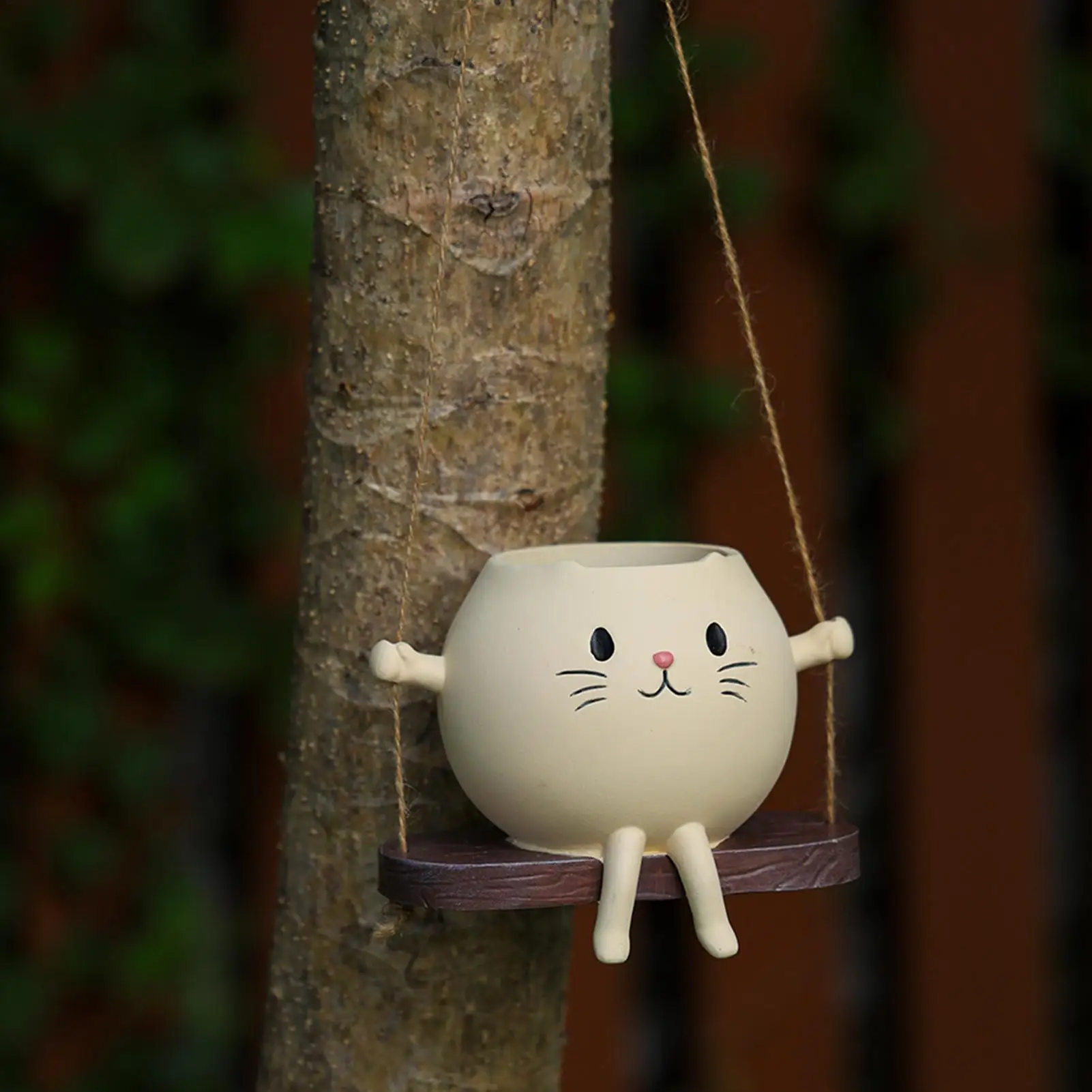 

Swing Planter Cute Cat Swing Resin Indoor Flower Pots Adorable Plant Containers For Window Sill Outdoor Balcony Living Room