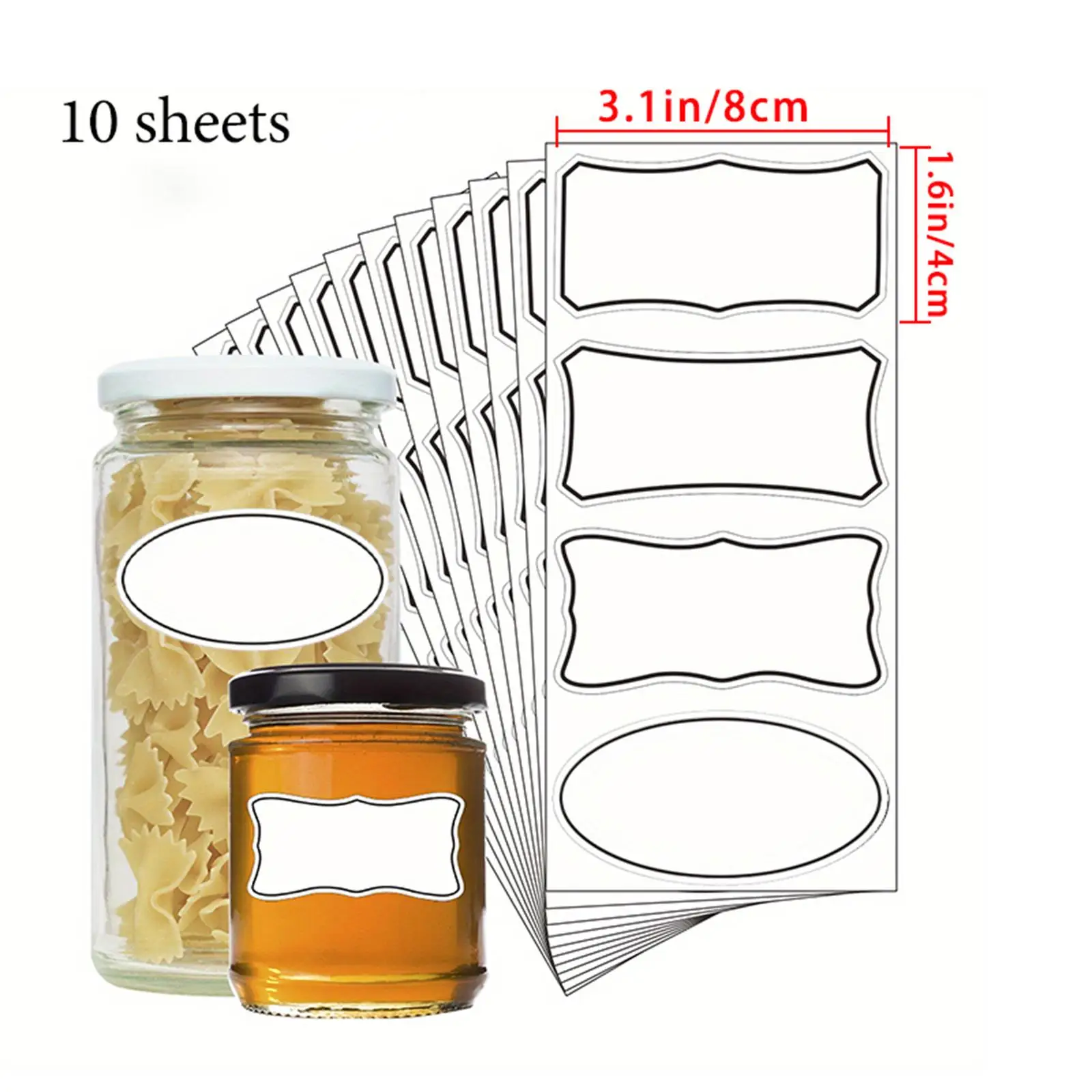 10 Sheets - 1.6*3.1in Four Different Irregular Shape Label Stickers, Writable Classification Stickers, Classification Stickers for Bottles, Cans, and Boxes, Waterproof and Oil-Proof, Easy to Remove, Irregular Blank Stickers, Kitchen Supplies Classification Stickers