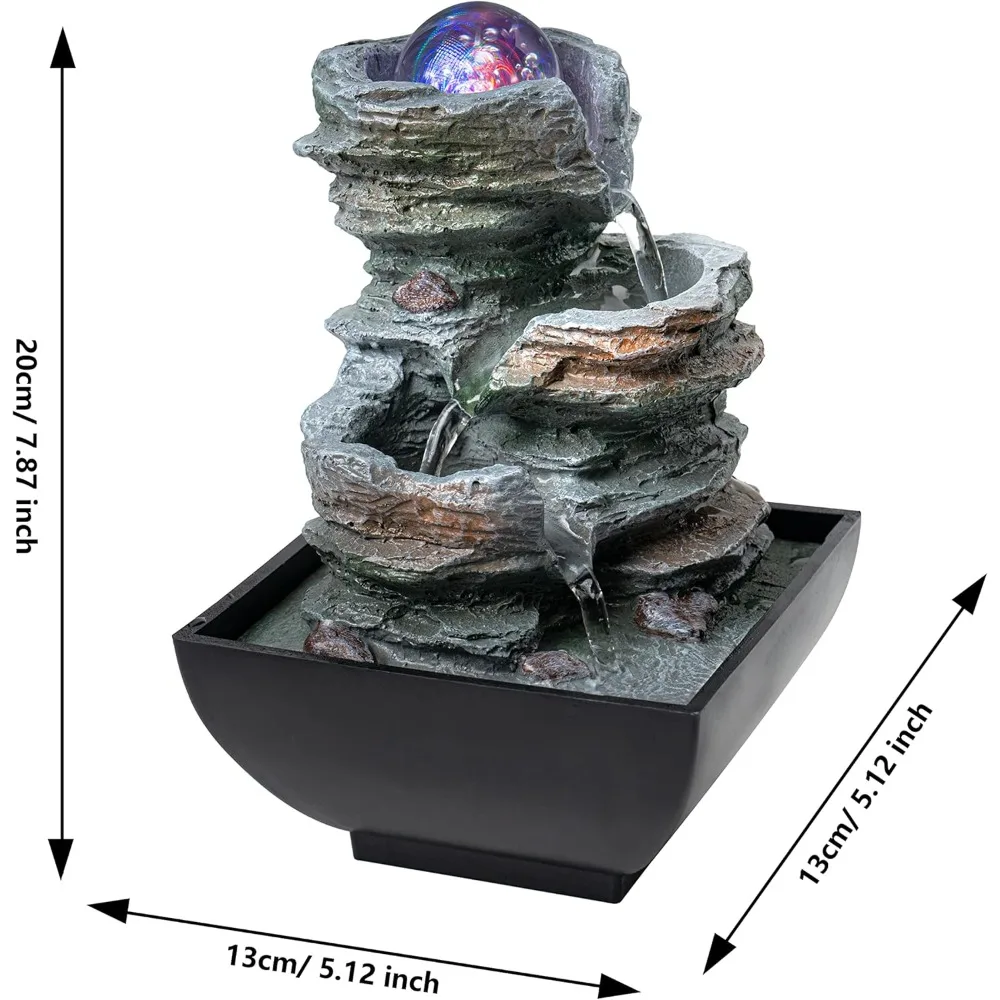 نافورة شلال سطح المكتب مع أضواء LED وأصوات مائية مريحة - ديكور زن للتأمل في المكاتب المنزلية #5