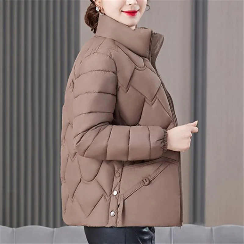 Winter Short Down Cotton Jacket Women 2023 New Loose Stand-Up Collar Coat Pure Colour Outerwear Fashion Parka Overcoat Female