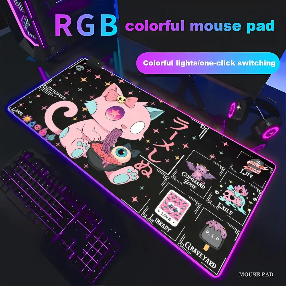 

HYBXAXC Pastel Goth Cat TCG Mouse Pad With Zones for MTG Fans Animation Games Beautiful RGB Gaming Mouse Pad HD Gamer Large LED