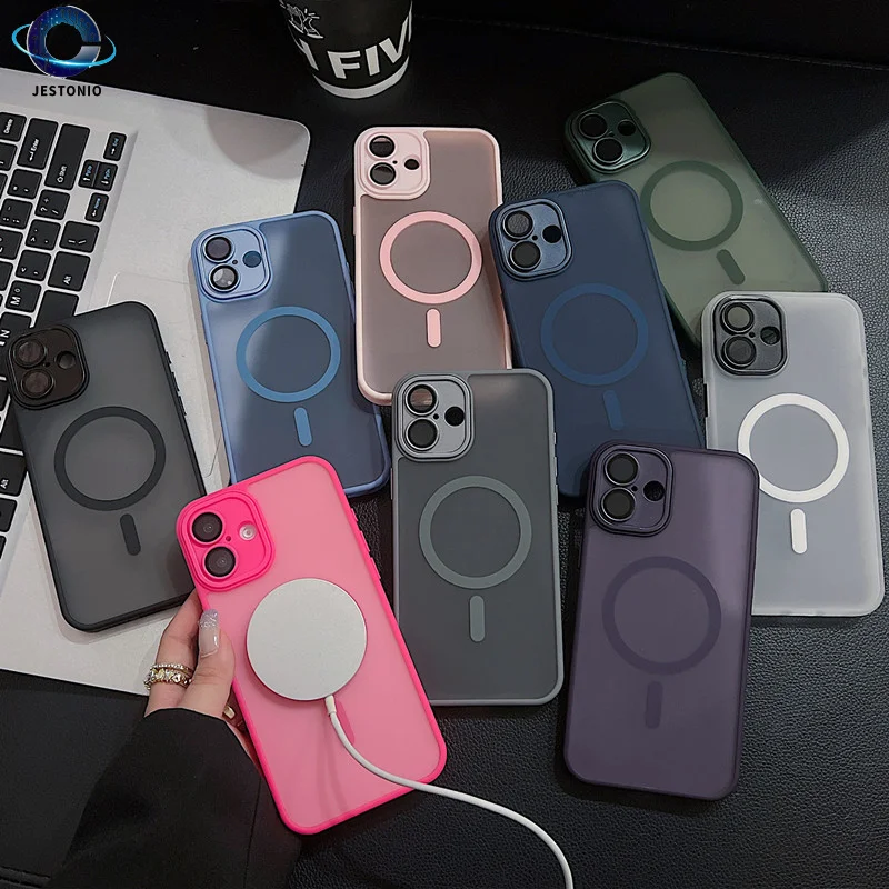 

Suitable for iPhone 16 Pro Max 15Plus 14 13 12 11 wireless magnetic charging matte phone case anti drop lens protection case