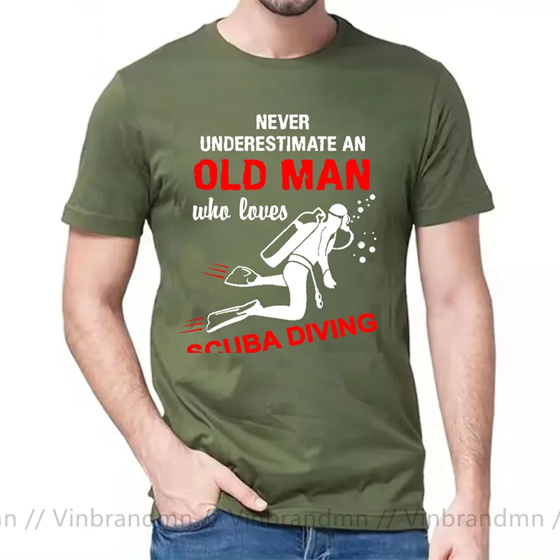 Never Underestimate An Old Man Who Loves Scuba Diving Mens Short Sleeve T-shirt Diving Quotation T Shirt Diver Lover Gift Tshirt