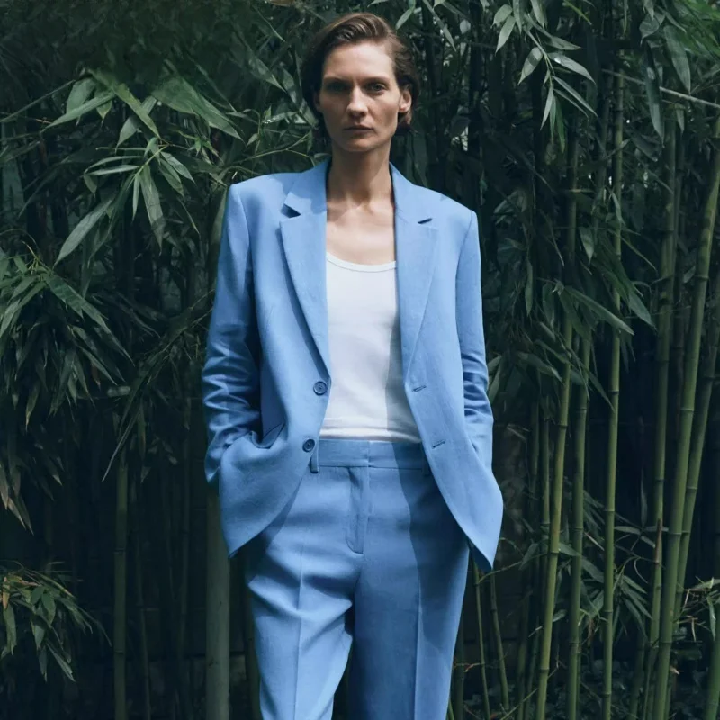 

Spring New Arrival Women's Linen Blend Suit Jaet Casual High Waist Pants Commute Sle Loose Fit Long Sve Single Button