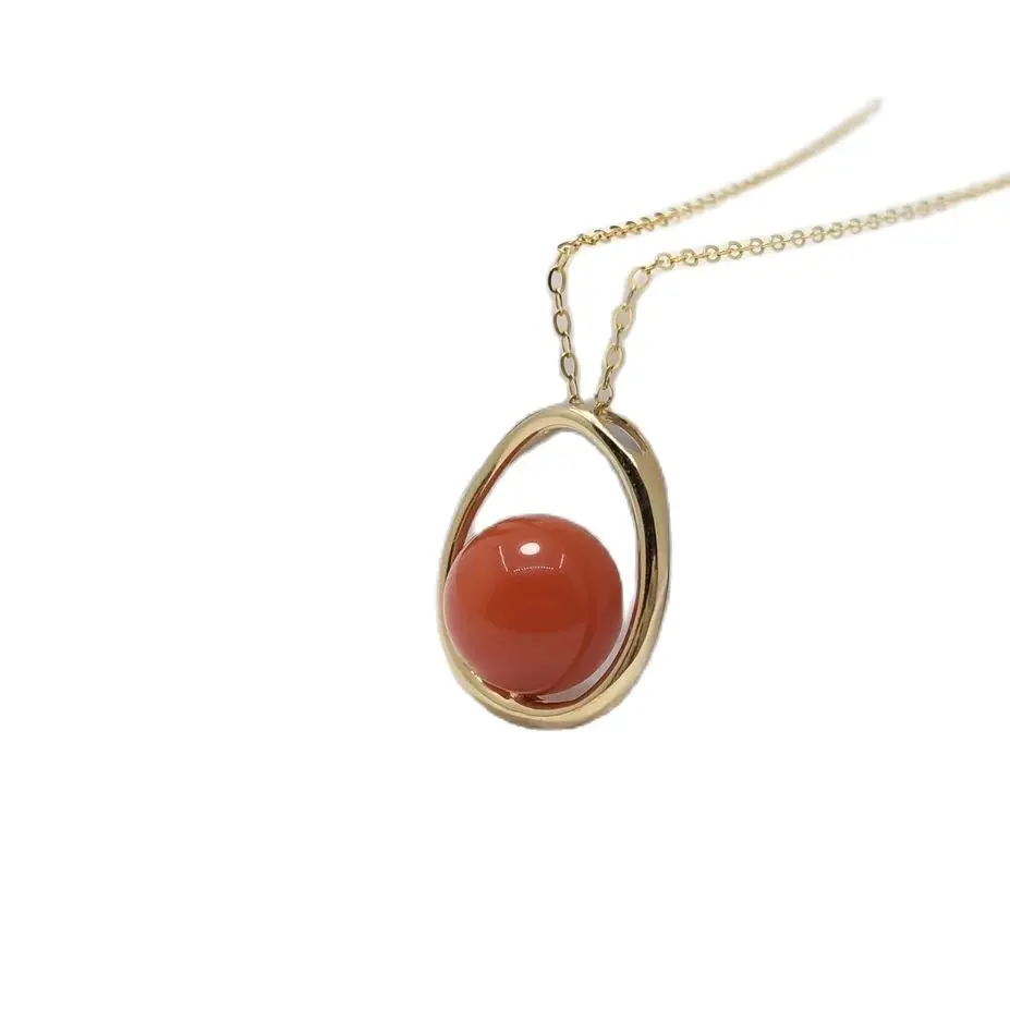 shilovem 18K yellow Gold real Natural south Red agate pendants no necklace fine plant Jewelry gift plant 8mm yzz080855241nh