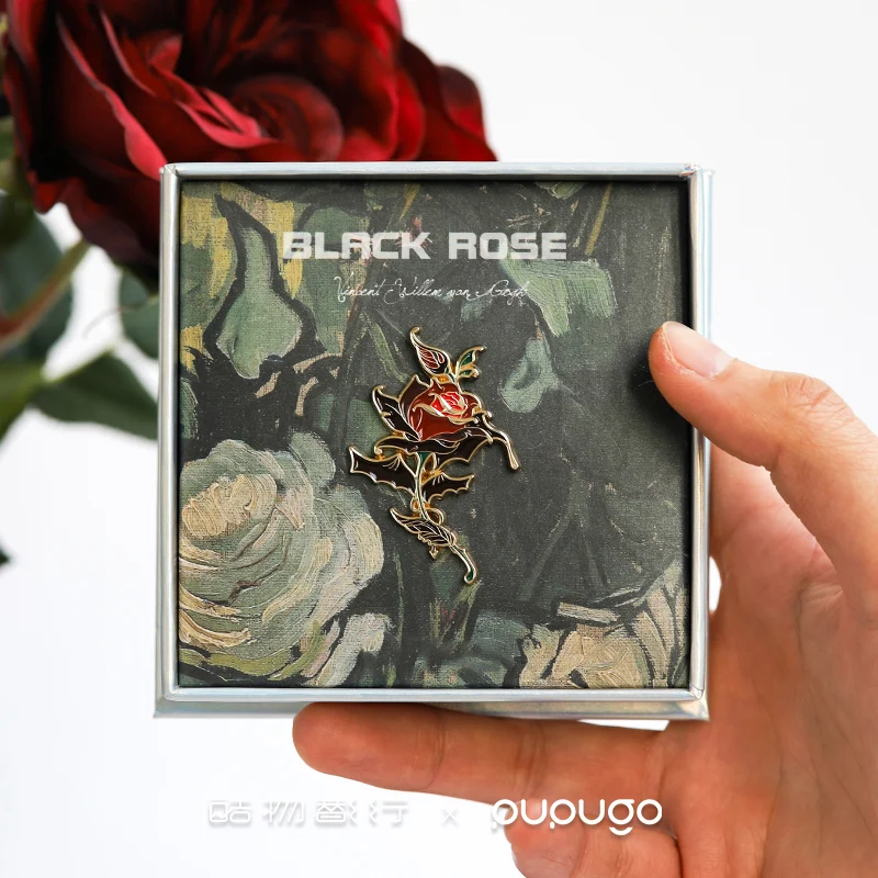 Van Gogh Rose Brooch Female Van Gogh Peripheral Gift Design Niche Pin 520 Valentine's Day Dragon Boat Festival Birthday Gift