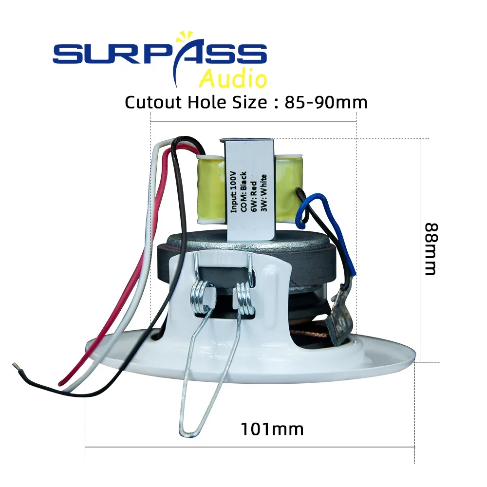 2.75 Inch Mini Ceiling Speaker 70V/100V Public Address System Loudspeaker PA Commercial 6W for Wall Hotel Cafe Shop Speakers
