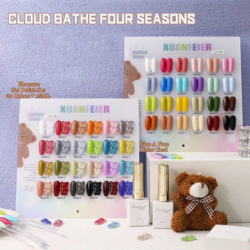 Conjunto de 24 Esmaltes em Gel UV de Cor Sólida da Moda, Verniz em Gel Opaco Puro, Removível, para Manicure e Decoração de Unhas Quatro Estações