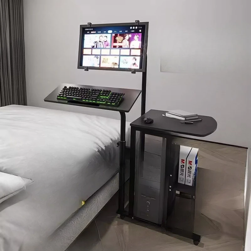 

Lazy bedside live broadcast lying down playing computer table games moving with wheels lifting and rotating