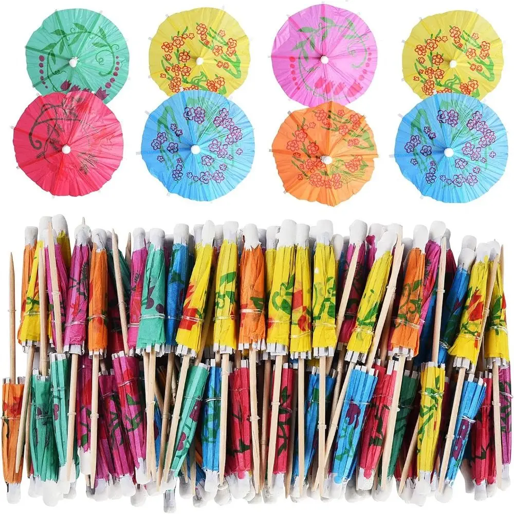 

New Disposable Cocktail Umbrell Wooden 10cm Paper Umbrella Pick Fruit Sticks Picnic Wedding
