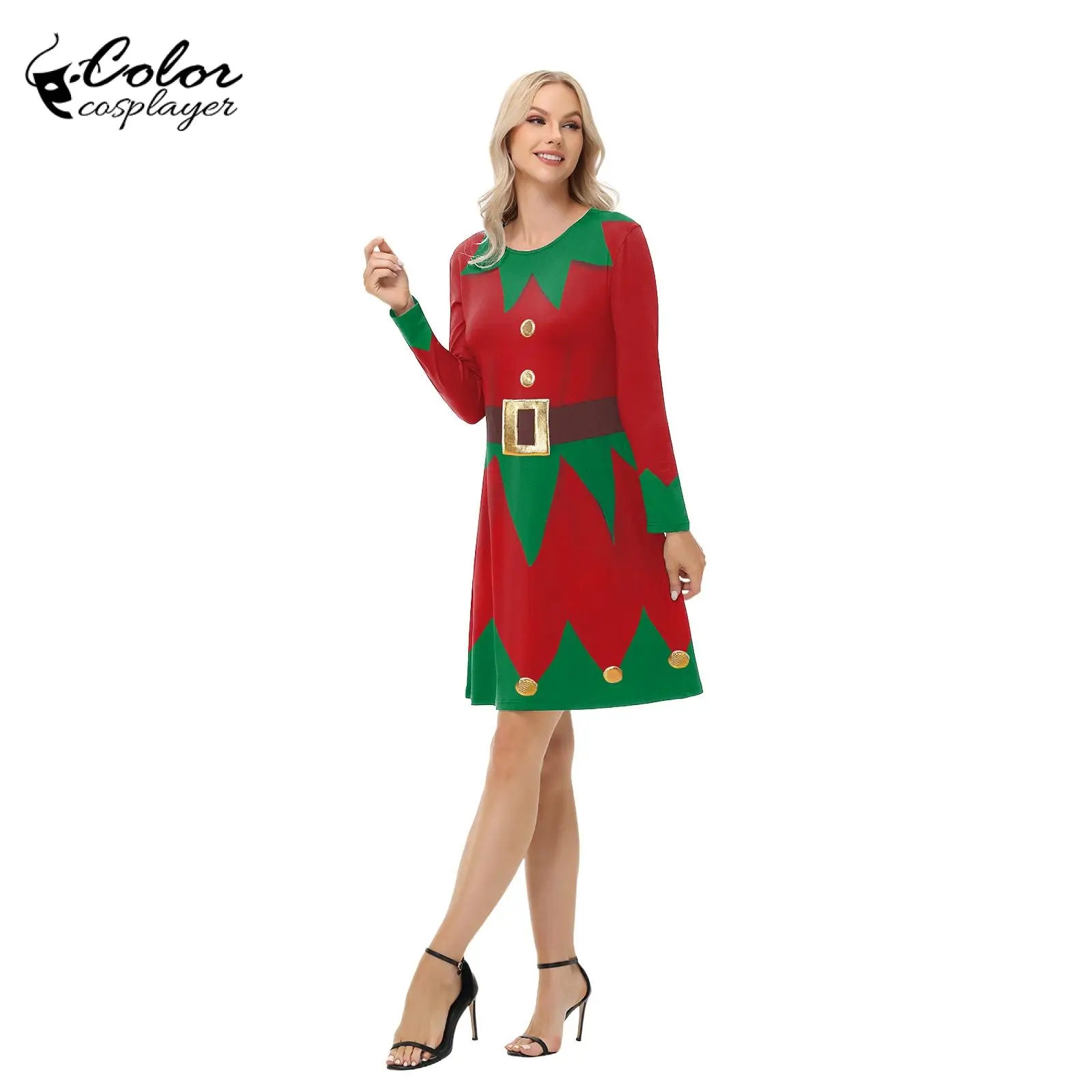 Color Cosplayer Red Elf Dress Women Christmas Dress Party Gown Santa Claus Cosplay Costume St. Patrick's Day Party Carnival Robe