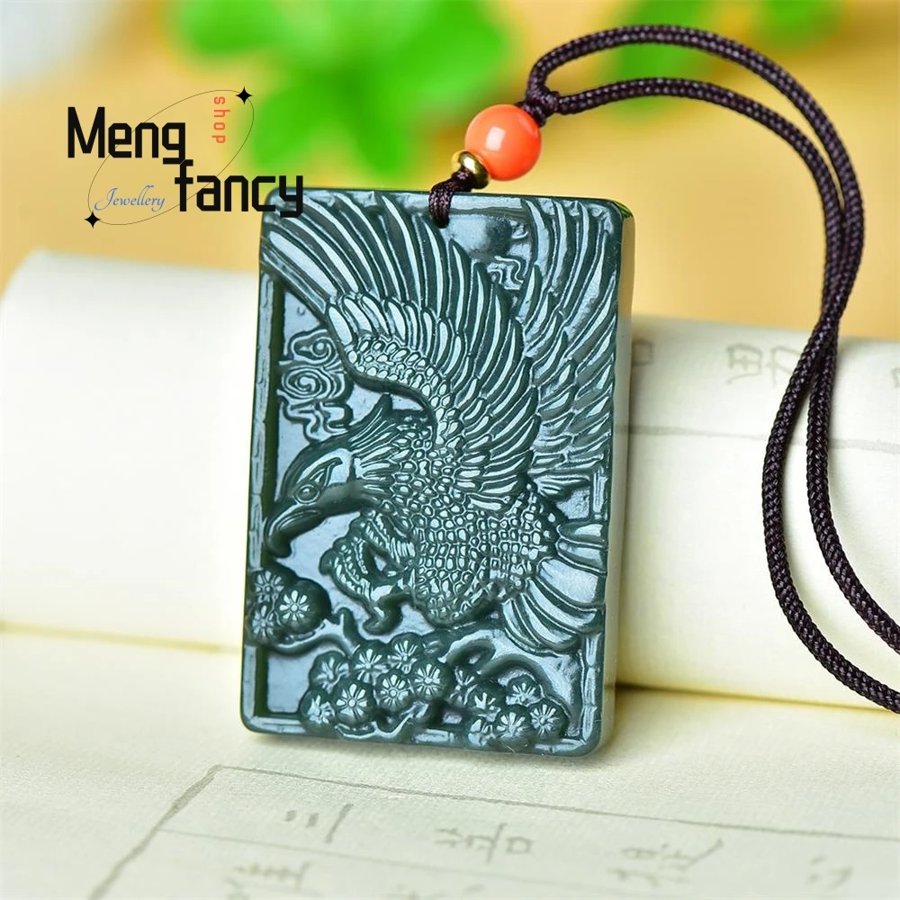 Pendentif Aigle Naturel Hetian Green pour Homme, Réalisation de Grandes Choses, Exquis, Haute Qualité, Mode, Bijoux Fins, Mascottes, Cadeau de Vacances