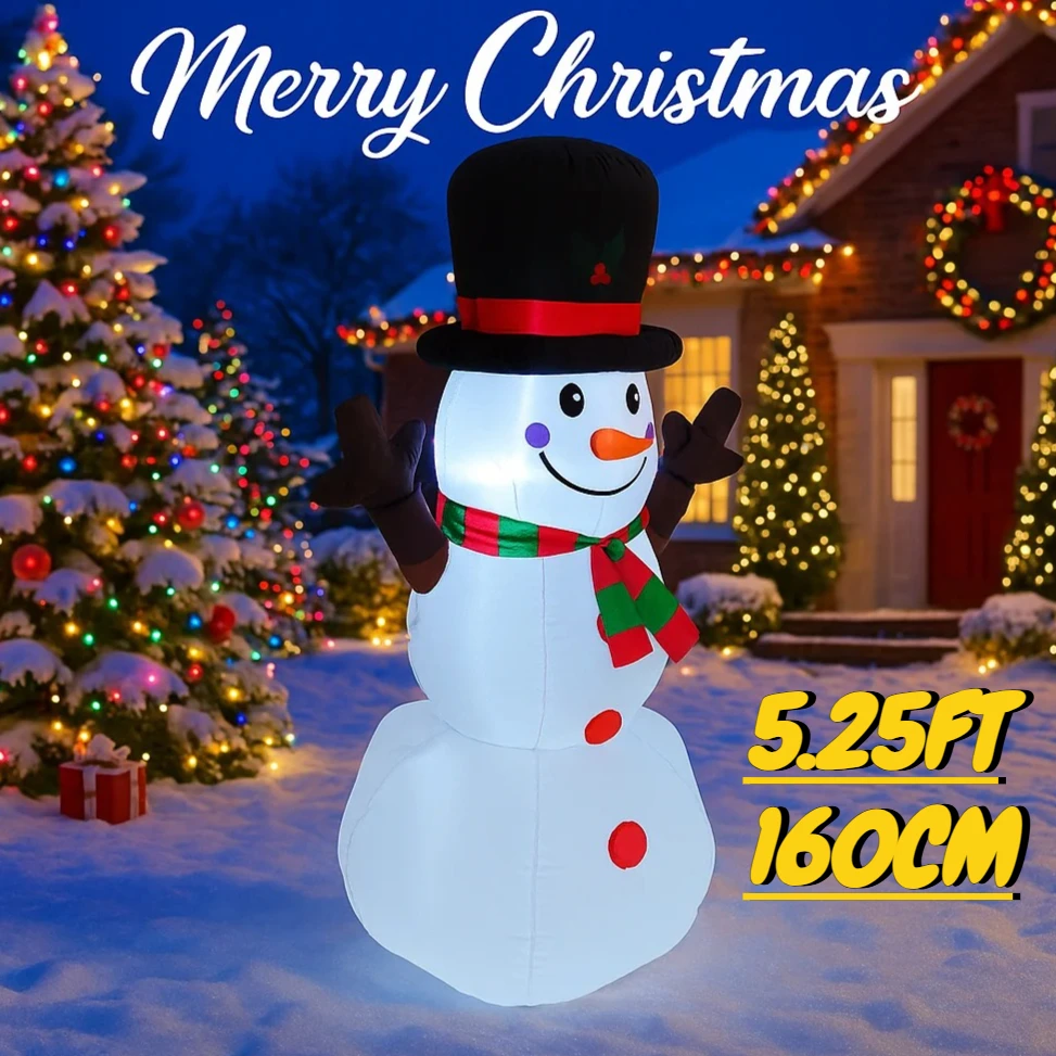 Chapéu de brinquedo inflável de 5,25 pés, boneco de neve, decorações de natal para quintal com luzes led, fornecimento de natal, ornamento para casa, presente festivo de feriado