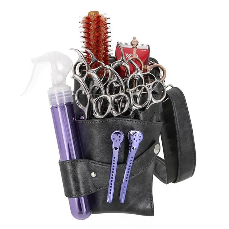 Professional 8 Pocket Black Salon Barber Hair Scissors Bag Scissor Clips Hairdressing Holster Pouch Holder Case Belt