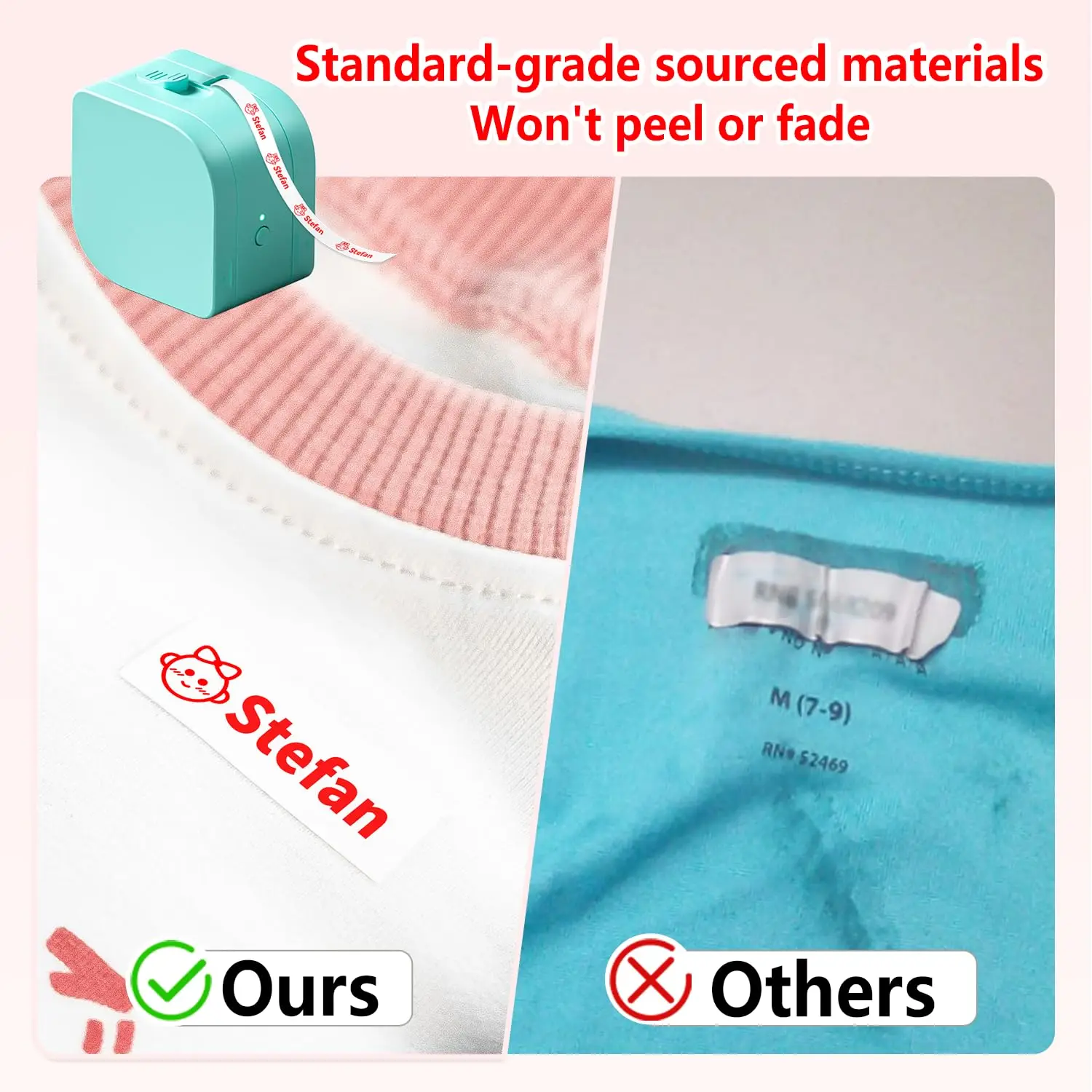 P12 Iron-on Label Tape Clothing Labels for Kids Name Labels Fabric Labels P12PRO Label Maker Tape 12mm 0.47Inch for LT-200B 100H