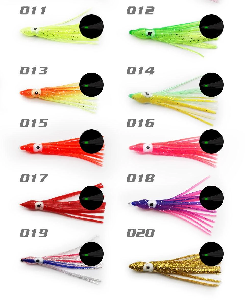 PRO BEROS 5 Stück weiche leuchtende Oktopus-Röcke, Köder, Silikon, Thunfisch, Trolling, Rock, Tintenfisch, Jigging, Meeresangelköder, 3D-Glow-Augen-Werkzeug – Detail 8