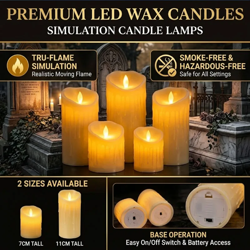Excellent LED Simulated Candle, Flameless Battery-Operated for Birthday, Wedding, Stage, and Cemetery Grave Memorial Decor