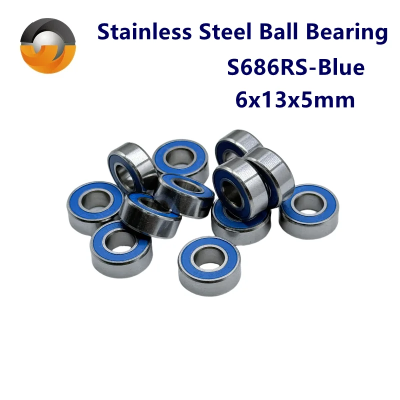 

10 шт. 440C радиальный шарикоподшипник из нержавеющей стали S686RS 6x13x5 мм ABEC-7 SMR686 RS-двусторонний синий резиновый чехол, пыленепроницаемый