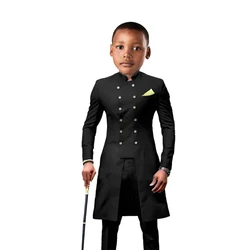 Traje negro para niños de 2 a 16 años, Chaqueta larga de doble botonadura, pantalones, esmoquin de boda, traje de fiesta Formal para niños