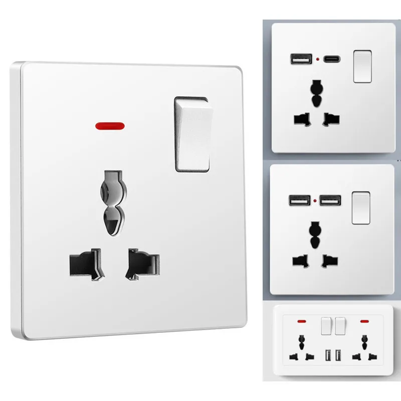 86MM 13A UK Standard Universal Wall Socket Saudi Malaysia USB charger panel Wall Electrical outlet WHITE