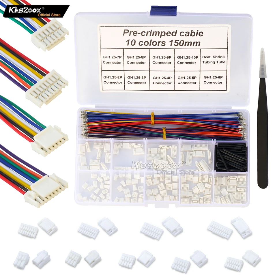 Kit 130 Connecteurs JST GH 1.25 Mm + 150 Câbles Pré-sertis 15 Cm Multicolores - Idéal Drone FPV, Contrôleur De Vol