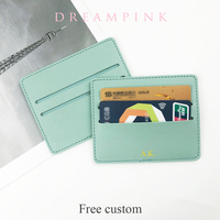 Personalized Letters Credit Card Holder Slim Solid PU Leather Women 2 Slots Card Sleeve Classic Custom Initials Mini Men Wallet