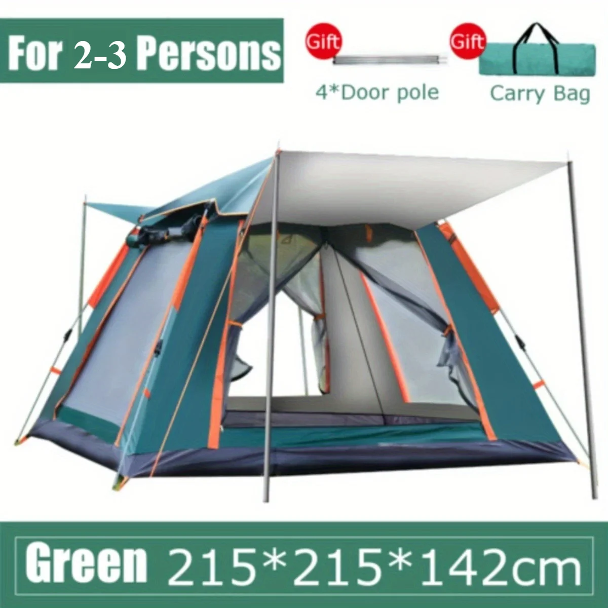 dropship 2-3 Person Camping Tent Outdoor Foldable Waterproof Tent with 2 Mosquito Nets Windows Carrying Bag for Hiking Climbing