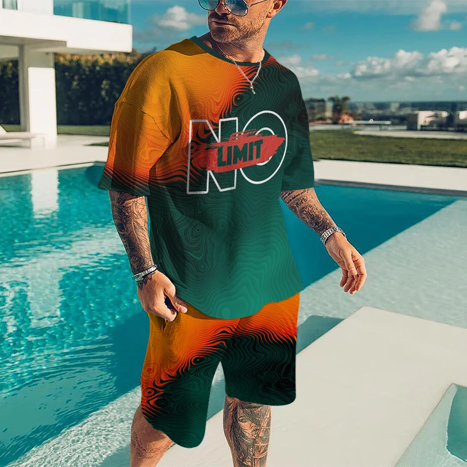 

2025 men's hot-selling fashion casual 3D printing men's suit breathable and quick-drying men's crew neck T-shirt casual suit