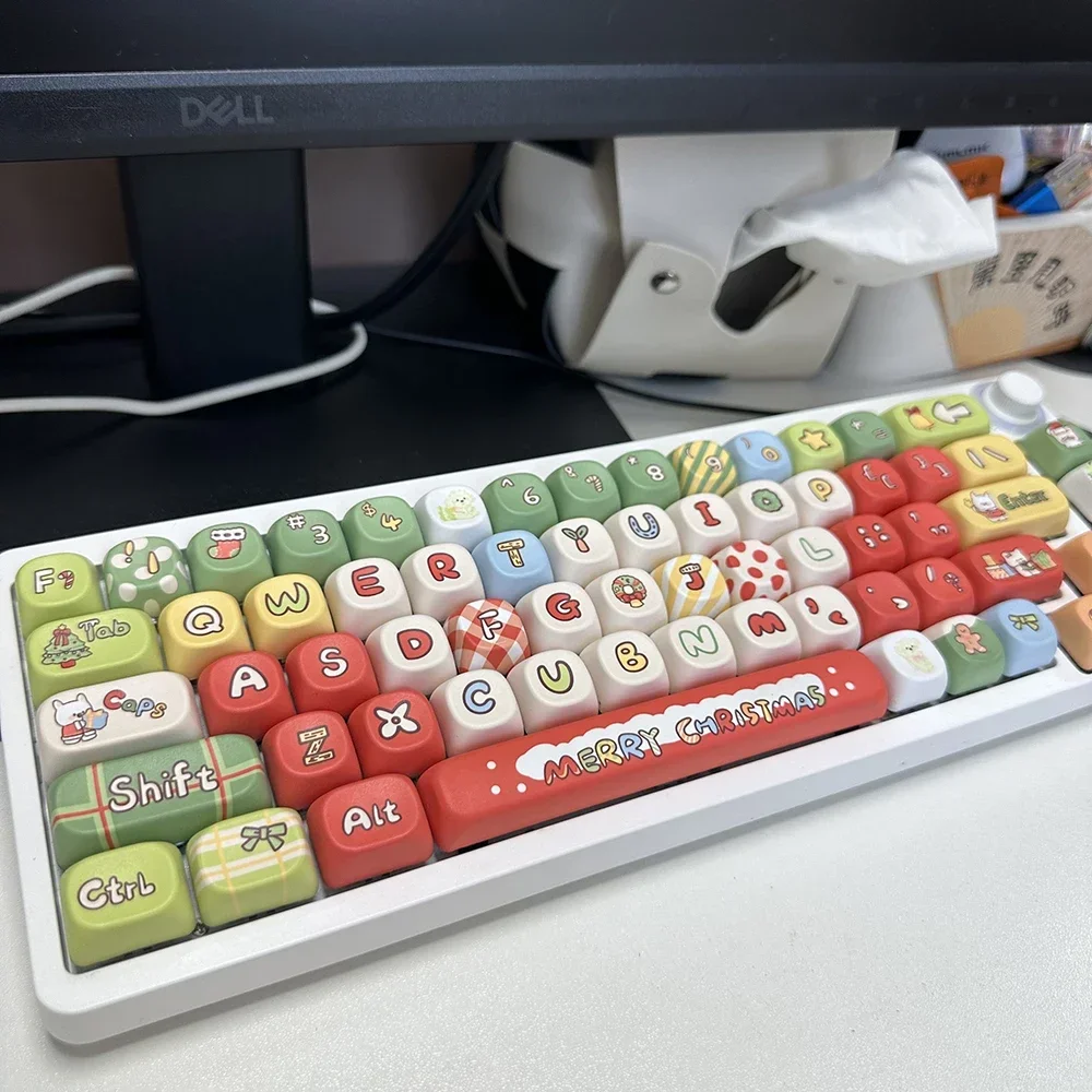 Original Christmas Theme Keycaps 130 คีย์ XOA Cherry Profiled น่ารัก Keycaps ชุด MX Switch Gaming คีย์บอร์ด Keycaps ของขวัญ