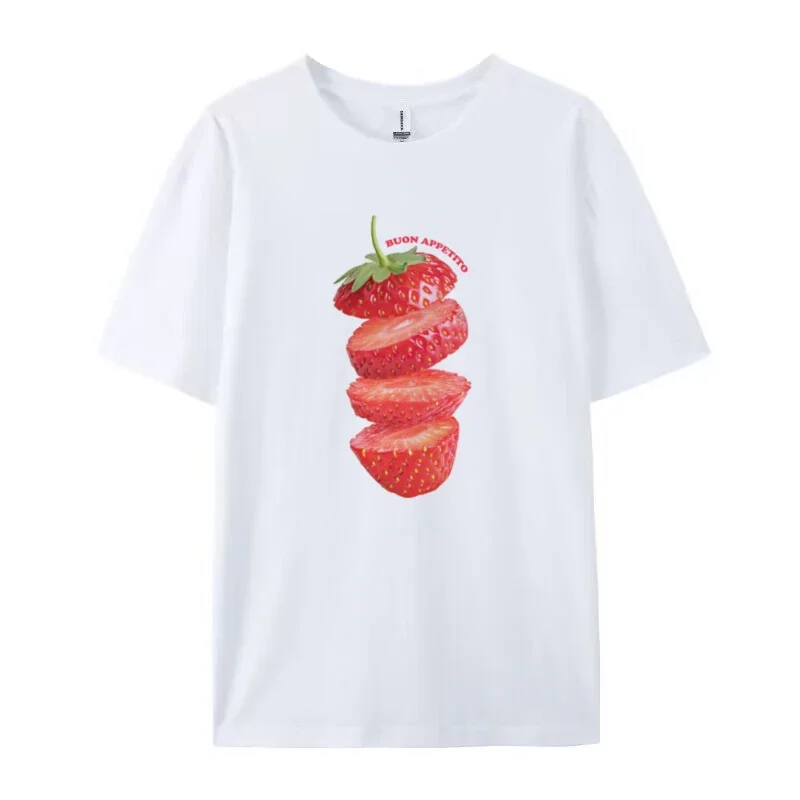 Female Cute Strawberry T Shirt Grunge Y2k Aesthetic Fruit Graphic Tees Loose Vintage Streetwear Tops Women Cottagecore Clothes