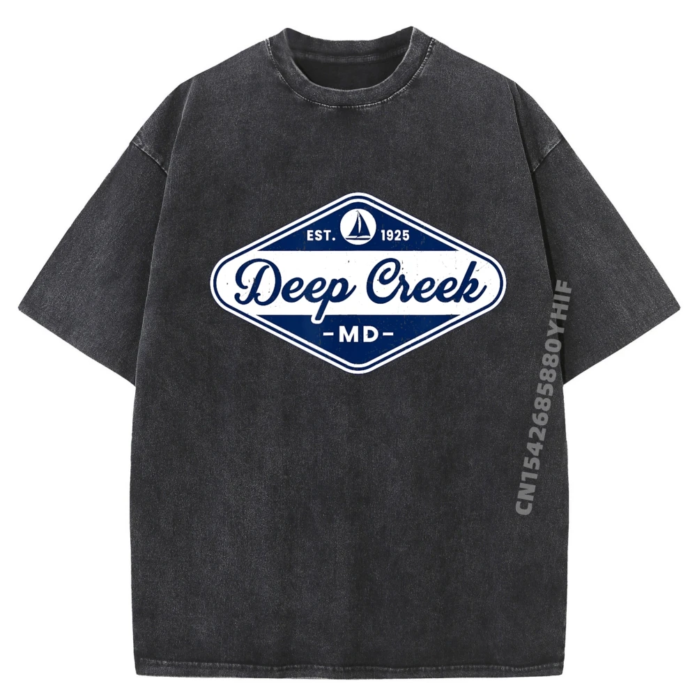 

Deep Creek Md Maryland Sailboat Lake Vacation Graphic T Shirts Mens Fashion Washed Short Sleeve Tee Mens Gift